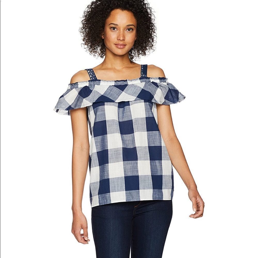Jag Annalie off shoulder plaid cotton top‎ sz small